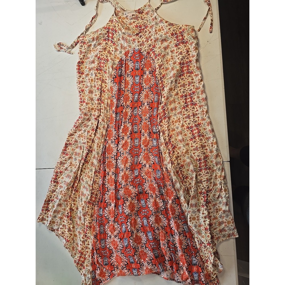 Nanette Lepore Boho Floral Red Blue Combo Print Maxi Dress Cooling‎ Rayon Size 8